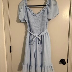 Light Blue Dress with Puff Sleeves